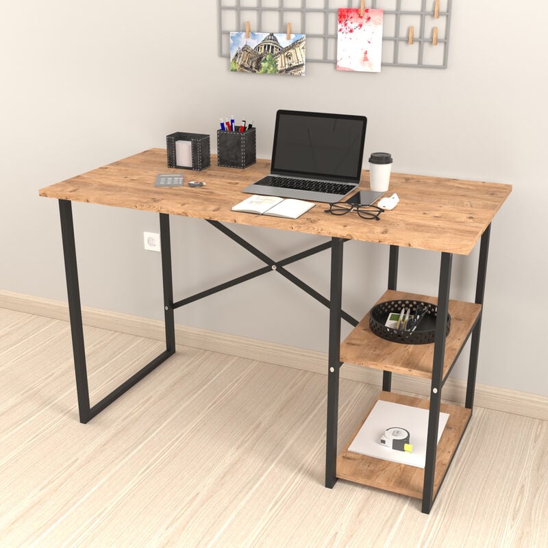[en.casa] - Bureau Nittedal avec étagère intégrée à 2 niveaux 75 x 120 x 60 cm effet chêne
