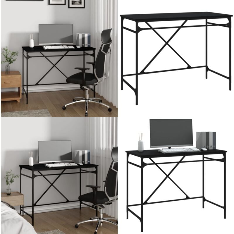Bureau noir 100x50x75 cm bois d'ingénierie et fer - Bureau Industriel - Bureau Moderne - Bureau Informatique - Meuble De Bureau - Bureau Noir - Home