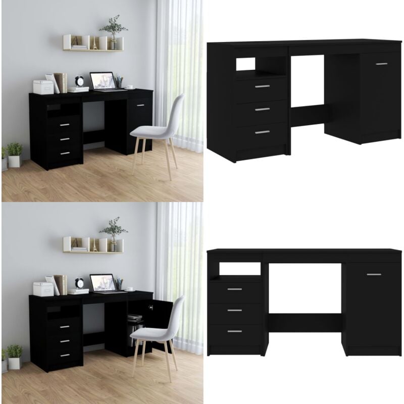 Bureau Noir 140x50x76 cm Bois d'ingénierie - Bureau Noir - Bureau Design - Bureau Informatique - Bureau Modulaire - Bureau Avec Tiroir - Home & Living