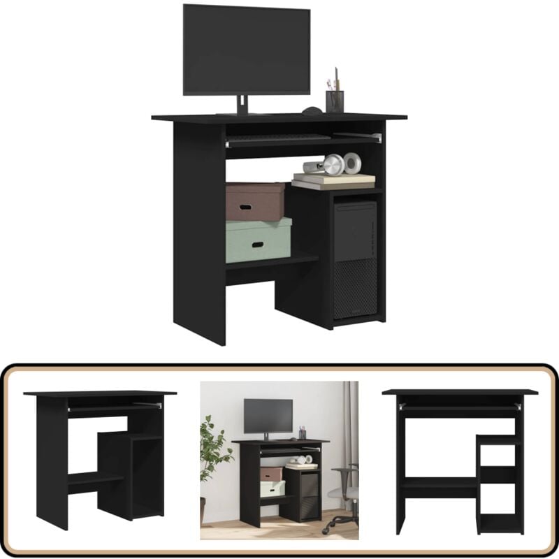 Bureau Noir 80x45x74 cm Bois d’ingénierie - Bureau Ordinateur - Bureau Design - Bureau Noir - Bureau Compact - Meuble De Bureau