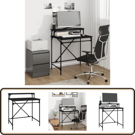 Bureau noir 80x50x90 cm bois d'ingénierie et fer - Bureau Industriel - Bureau Moderne - Bureau Ordinateur - Meuble De Bureau - Bureau Design