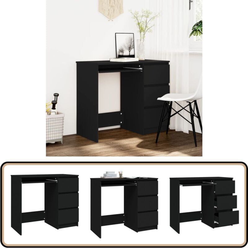 Vidaxl - Bureau Noir 90x45x76 cm Bois d'ingénierie - Bureau Noir - Bureau Design - Bureau Compact - Bureau Enfant - Bureau Informatique