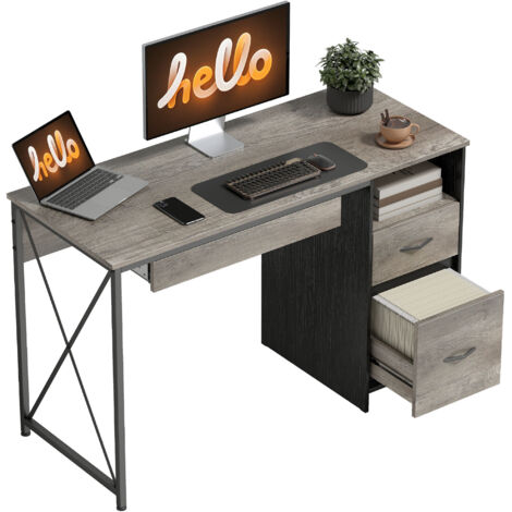 Bureau ordinateur 120x50 cm bureau rangement plateau clavier compartiment ouvert 2 tiroirs gris