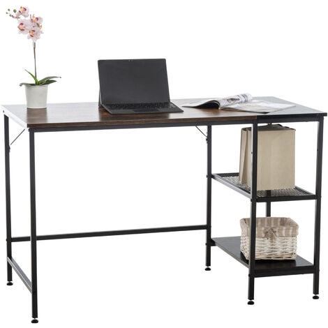 Bureau Oviedo avec Plateau en MDF Cadre en Tubes d'acier et Colonne de rangement Noir / Marron