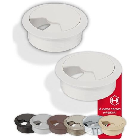 Bureau Passe-câbles Entry 60 mm 2 Passe-câbles Ronds Prise de câble Blanc Mat en Plastique ABS Robuste Passage de câble à enfoncer Goulotte de câblage Bureau