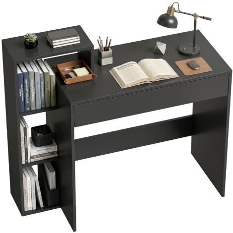 Bureau pc moderne 3 étagères tiroir ouvert bois, 100x40x90 cm, noir