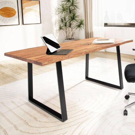 Bureau pieds U 180x90x76 cm en acacia naturel et métal noir