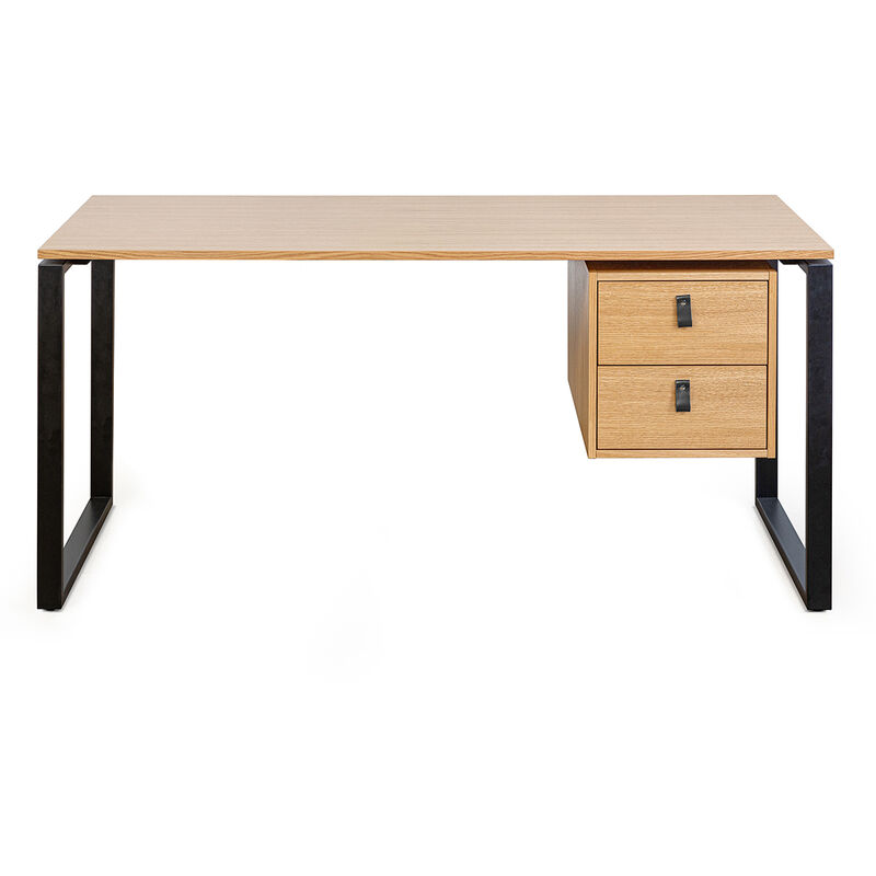 Miliboo - Bureau avec rangements 2 tiroirs industriel bois clair chêne et métal noir L160 cm opal