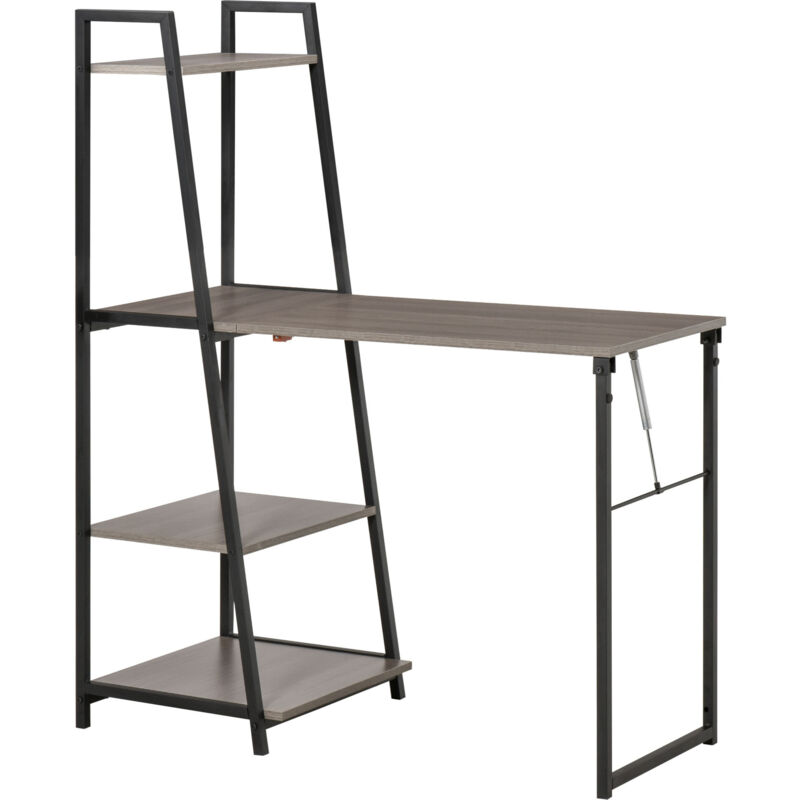 Homcom - Bureau pliable rabattable - bureau bibliothèque 2 en 1 - 4 étagères - imitation bois gris métal noir