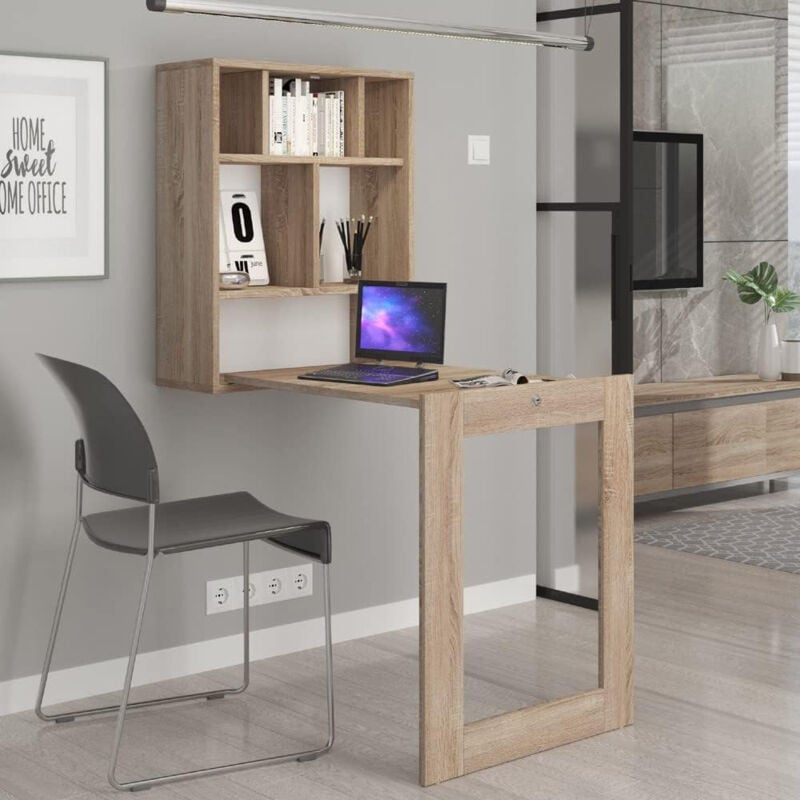 Bb-loisir - Bureau pliable tilt Table murale pliante pour ordinateur Bureau ménager Sonoma