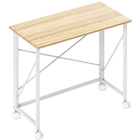 Bureau pliant acier MDF sur roulettes gain de place naturel meuble bureau compact design pratique moderne