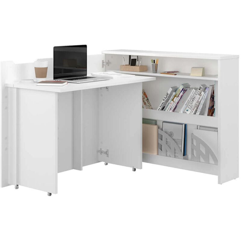 Bureau pliant Lenart Off. Consus cm115x27-136x93H gauche Blanc mat