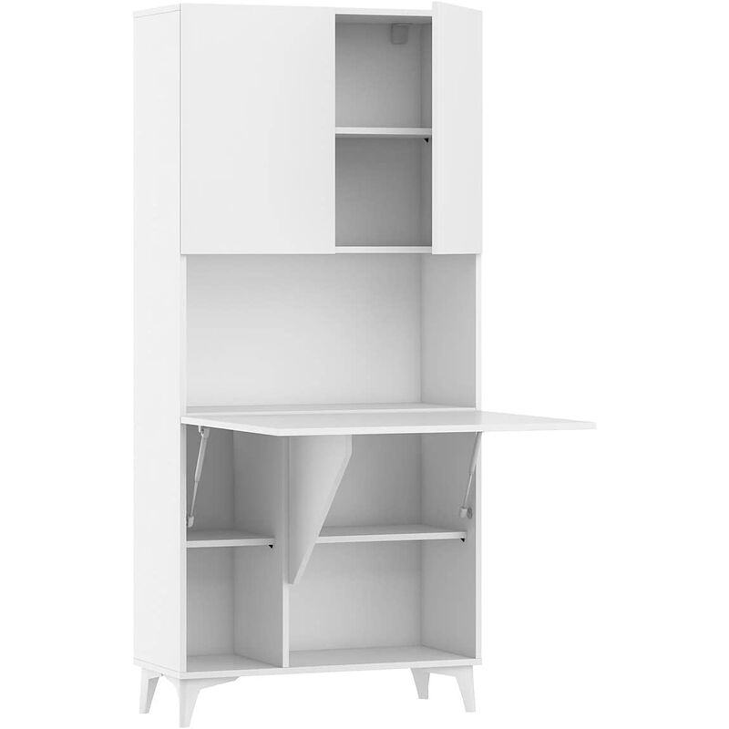 bim furniture - bibliothèque d'ordinateur mobile de bureau megan h175x80x36cm blanc brillant