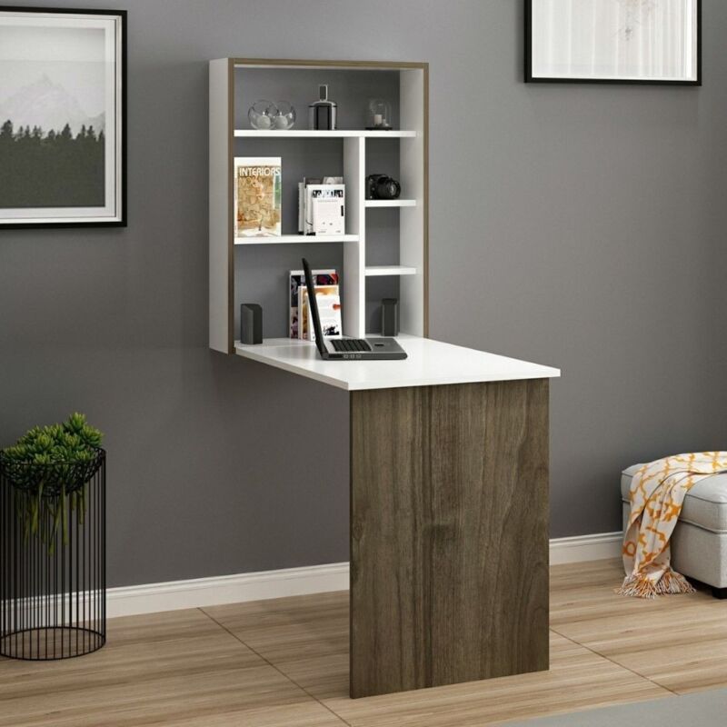 Bureau pliant noyer et blanc 93x58x157