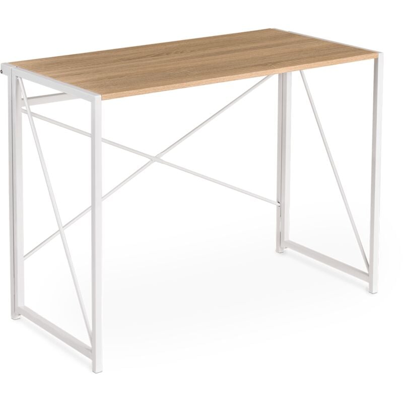 Mc Haus - Bureau pliant robuste et stable en bois mdf et acier de couleur blanc