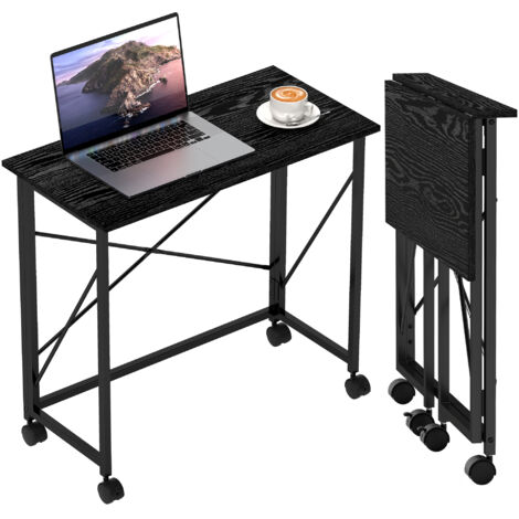 Bureau pliant roues structure solide bureau, 80x40x75 cm, noir