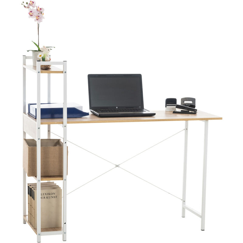 CLP - Bureau Poe avec Plateau en mdf Cadre en Tubes d'acier et Colonne de rangement Nature