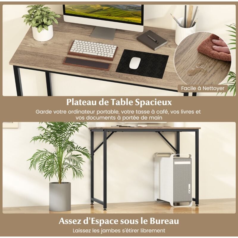 Maisonchic - Bureau Portable, Bureau Informatique Naturel Métal avec Repose-pieds Réglables CW9921 design in