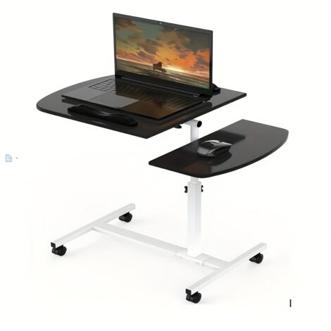 Bureau Portable Réglable en Hauteur avec Roulettes Bloquantes - Table Mobile Ergonomique Plateau MDF + Structure Métallique - Dimensions 60x40x62-97cm (Idéal Canapé/Chambre/Salon/Bureau)