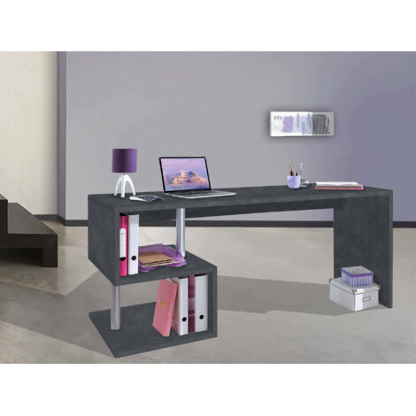 Bureau Poséidon, 2 Étagères, Modulable Made in Italy, Support PC, 180x60x78h cm Gris Ardoise