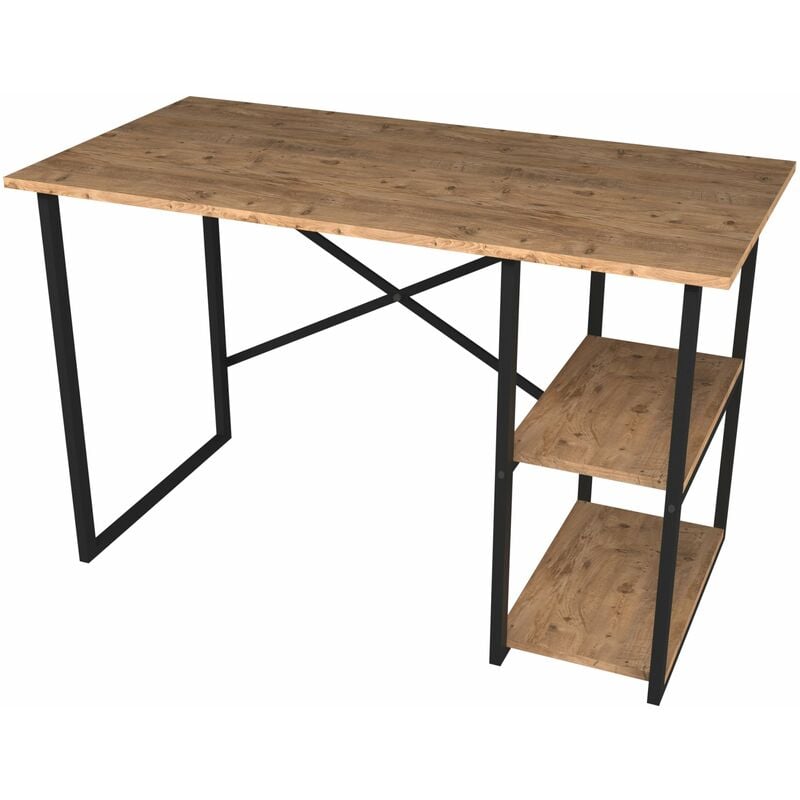 Helloshop26 - Bureau poste de travail table avec étagère intégrée à 2 niveaux 75 x 120 x 60 cm effet chêne