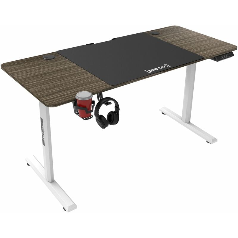 Helloshop26 - Bureau poste de travail table électrique à hauteur réglable 140 x 60 x 72 - 117 cm effet bois foncé