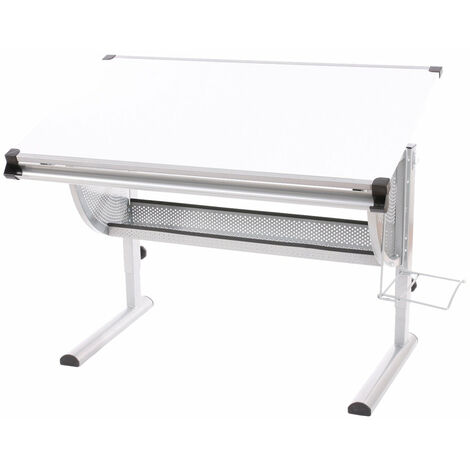 Bureau pour enfant en métal et bois plateau inclinable hauteur réglable blanc BUR04056