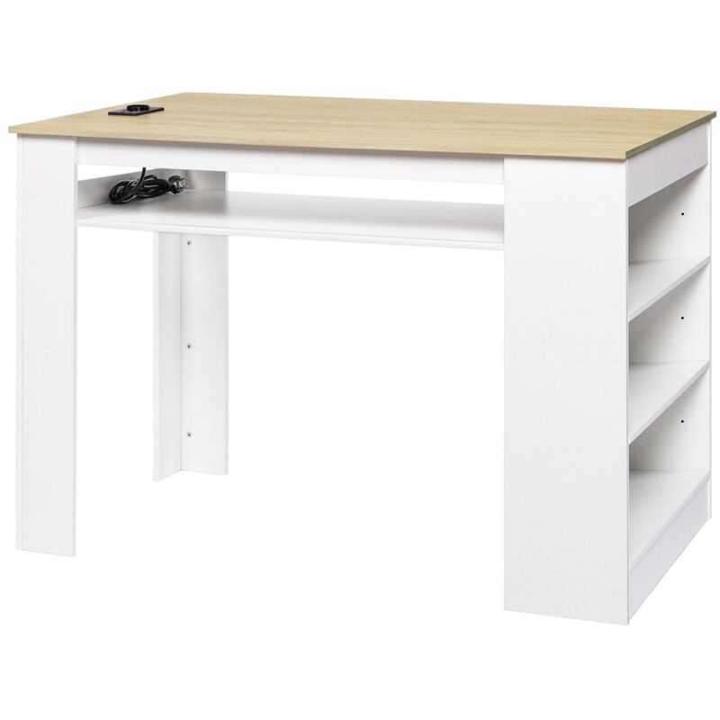 Bureau pour ordinateur avec prise de courant 110-250 V/16 a et 2 ports usb, étagère latérale réglable, 110 x 60 x 78 cm, charge maximale 50 kg, chêne Bureau pour ordinateur avec prise de courant 110-250 V/16 a et 2 ports usb, étagère latérale réglable, 110 x 60 x 78 cm, charge maximale 50 kg, chêne