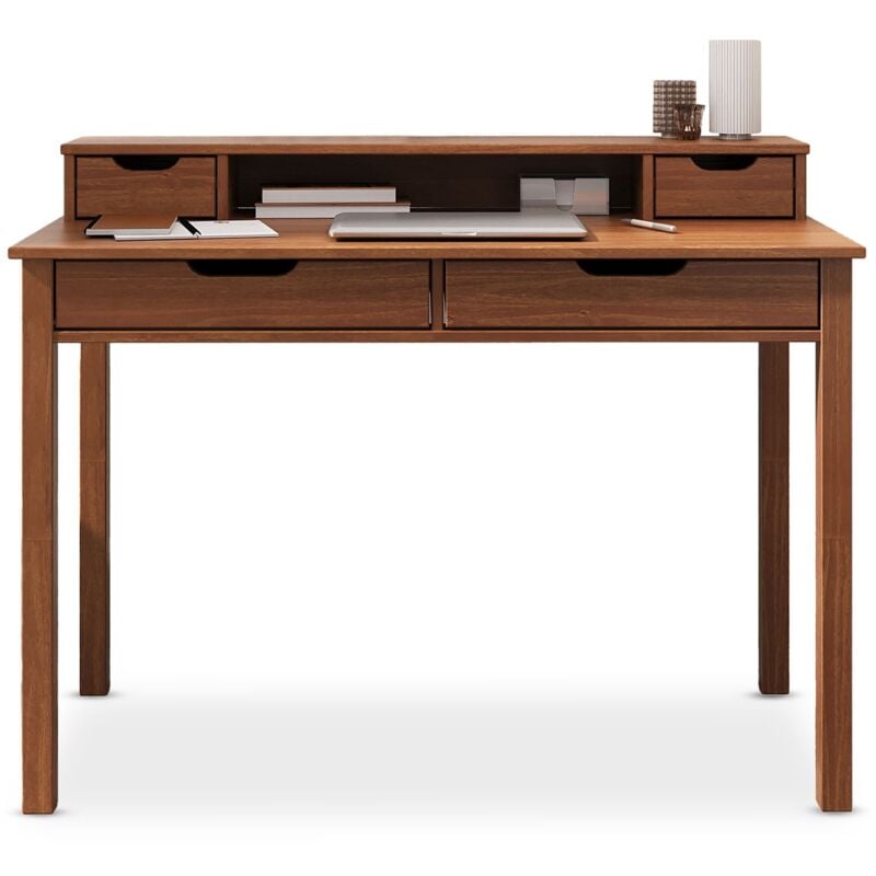 Idimex - Bureau raul l 114 cm 4 tiroirs en bois massif - Coloris châtaignier