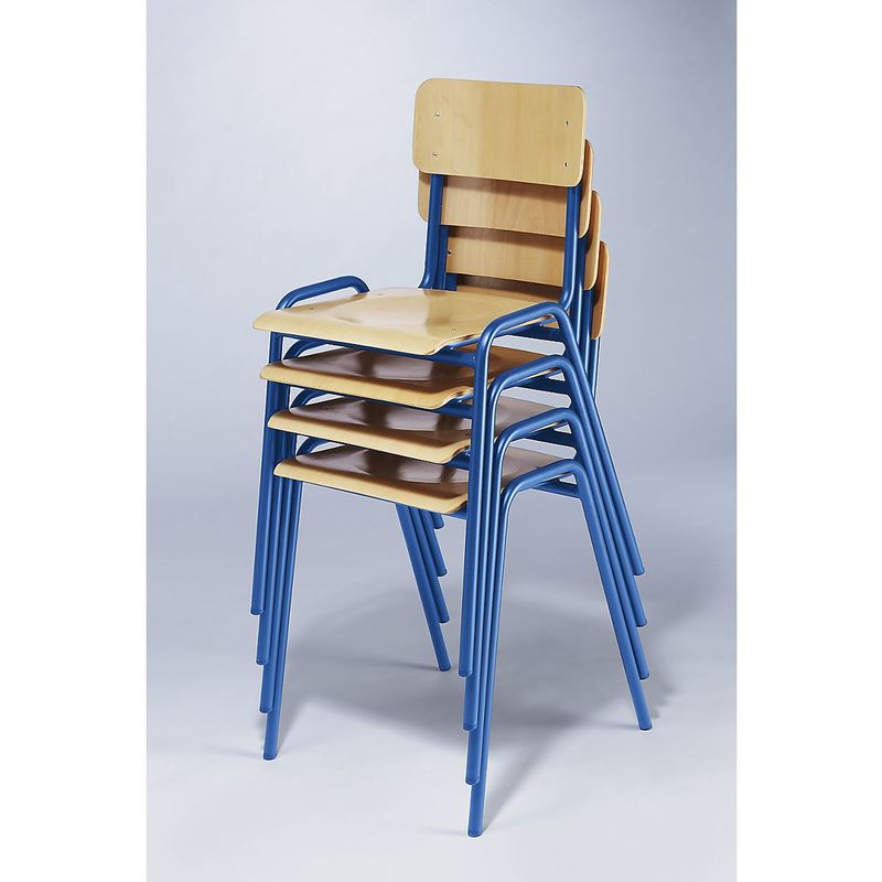 Chaise empilable en contreplaqué de hêtre - lot de 4 - piétement bleu gentiane - Coloris piétement: bleu gentiane