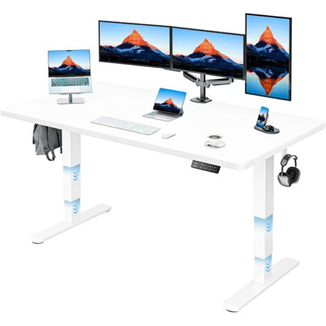 Bureau réglable en hauteur 160 x 80 cm, plateau de 25 mm d'épaisseur avec moteur sans balais, bureau ergonomique assis-debout, montage facile, bureau électrique assis-debout pour le télétravail