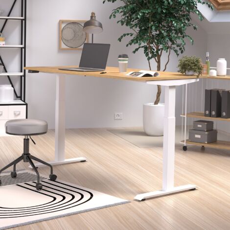 Bureau réglable en hauteur 160x80x72/120 cm chêne et blanc - HEIGTY