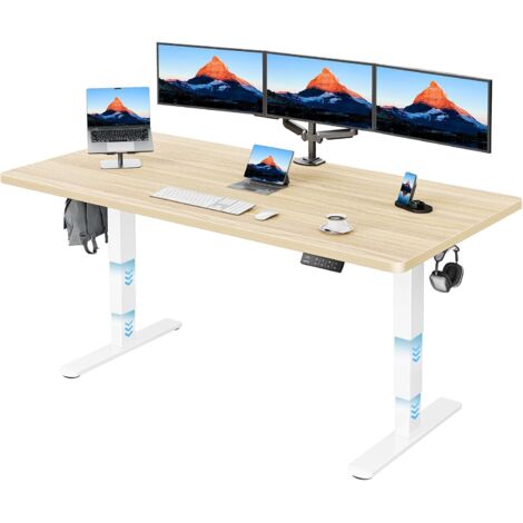 Bureau réglable en hauteur 180 x 80 cm, plateau complet, bureau électrique réglable en hauteur de 60 à 125 cm, piètement à 3 niveaux supportant jusqu'à 120 kg et équipé de 2 moteurs, bureau assis-debo