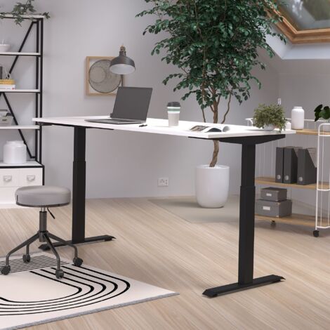 Bureau réglable en hauteur 180x80x72/120 cm blanc et noir - HEIGTY