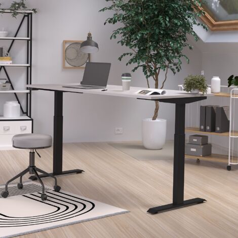 Bureau réglable en hauteur 180x80x72/120 cm écru et noir - HEIGTY