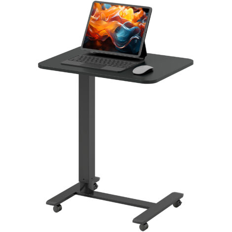 Bureau réglable en hauteur avec 4 roulettes, forme en C, 65x48 cm, hauteur 70-110 cm, noir