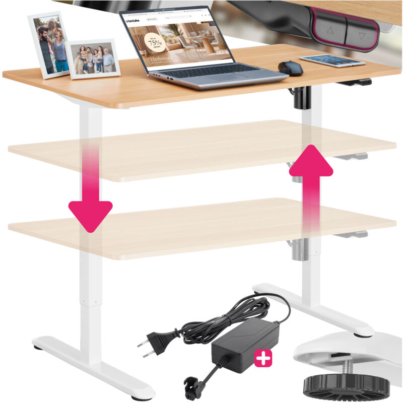 Tectake - Bureau réglable en hauteur électriquement silencieux Pieds en plastique avec vis de réglage, capacité de charge de 50 kg