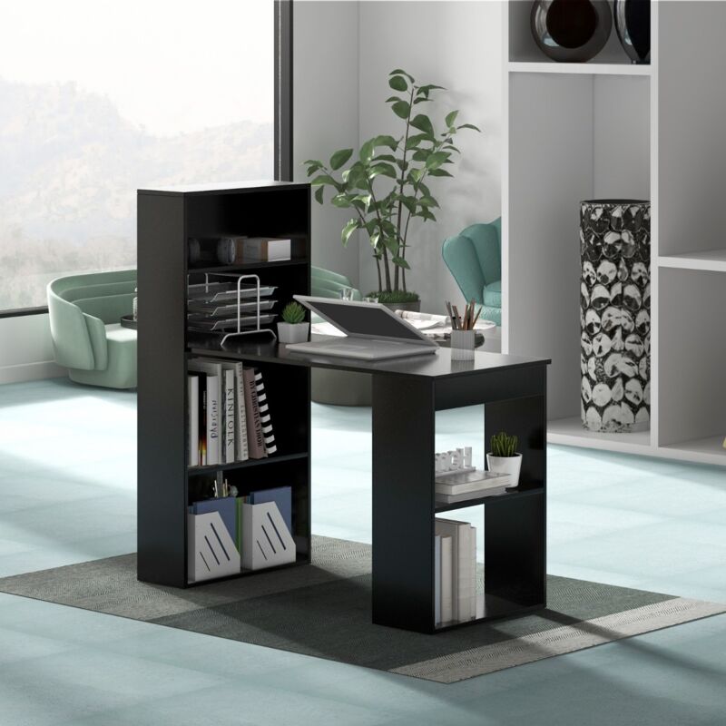 Maisonchic - Bureau Réversible avec Bibliothèque, Étagères de Rangement à 6 Niveaux, Noir CW8776 design in