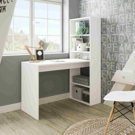 Bureau réversible bois blanc avec étagères