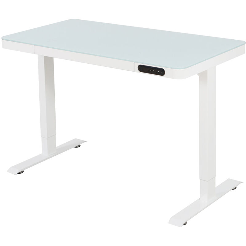 Vivol - Bureau réglable électrique / home office - 120 x 60 cm - Verre blanc