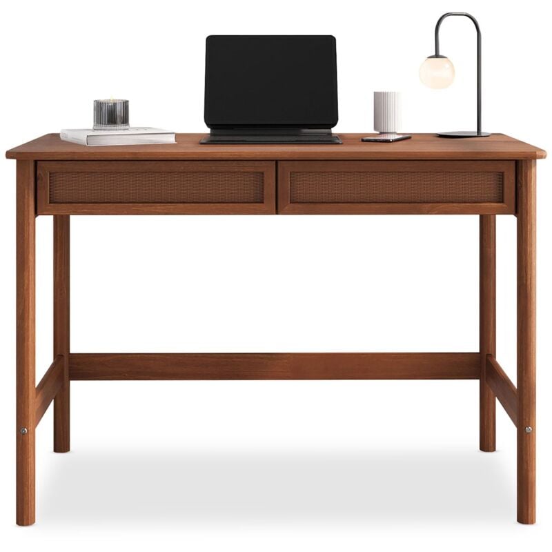 Idimex - Bureau rodrigo avec 2 tiroirs en bois massif - Coloris châtaignier