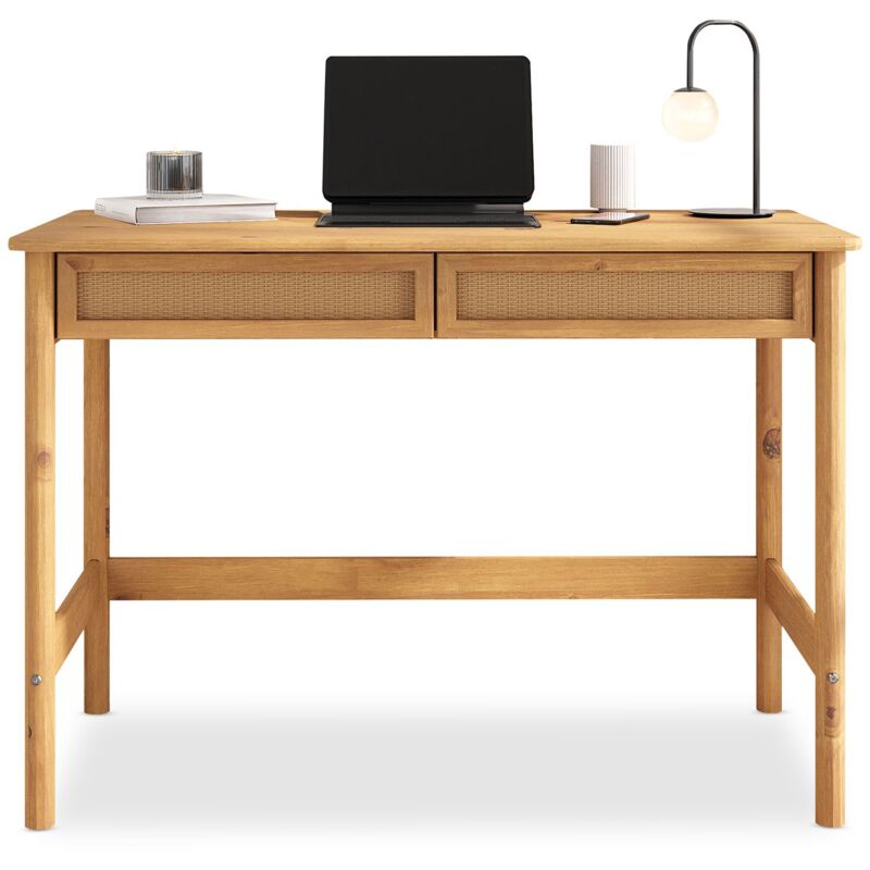 Idimex - Bureau rodrigo avec 2 tiroirs en bois massif - Coloris chêne