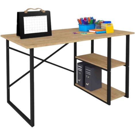 Bureau Rus avec 2 étagères industrielles, chêne et noir, 120 cm