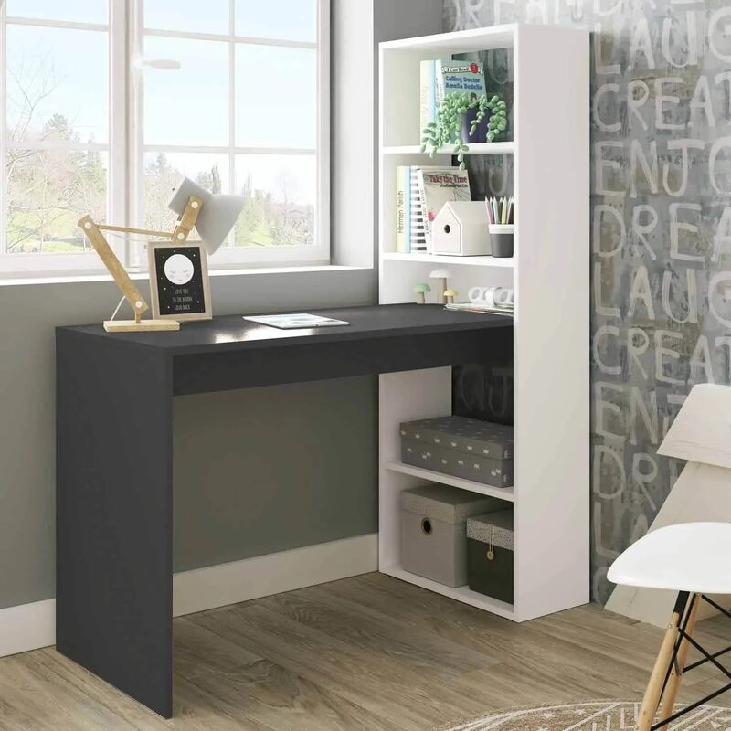 Lúzete - table bureau avec étagère réversible artik blanc et gris anthracite saltholmen - Artik Blanc et Gris Anthracite