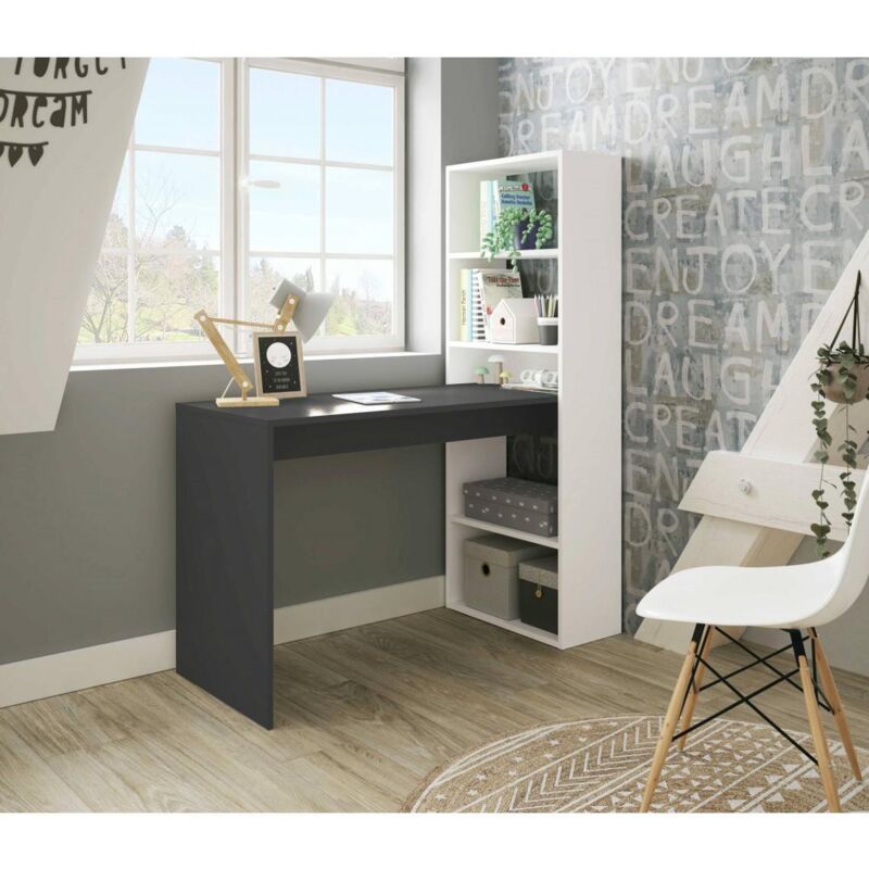 Habitdesign - bureau avec etageres indra - Blanc / Gris Foncé - Blanc / Gris Foncé