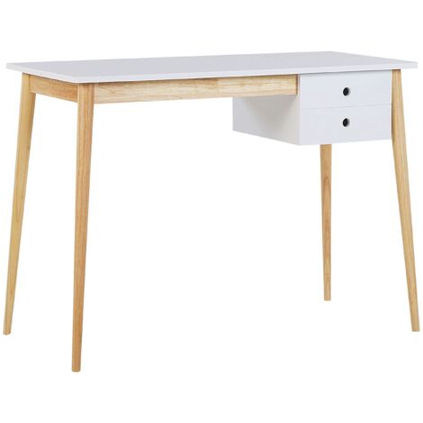 Bureau Scandinave 1 Tiroir 106 x 48 cm avec Structure en MDF et Bois de Couleurs Bois Clair et Noir Idéal Pour Pièce au Style Minimaliste - Blanc