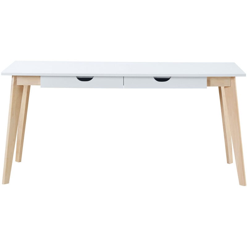 Miliboo - Bureau avec rangements 2 tiroirs scandinave blanc et bois clair L160 leena