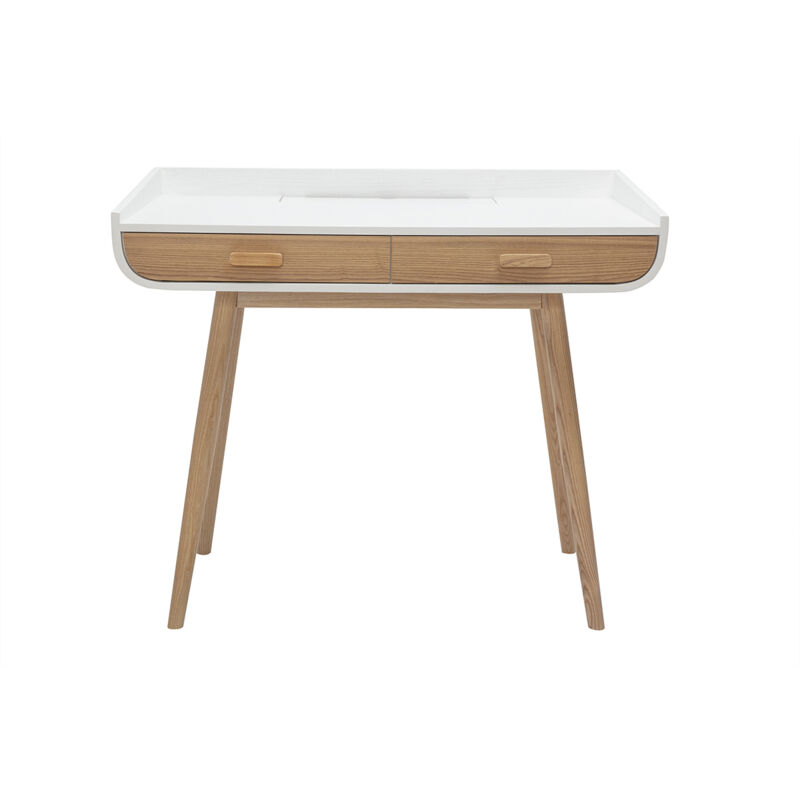 Bureau scandinave blanc et bois clair avec rangements 2 tiroirs L100 cm HALLEN Bureau scandinave blanc et bois clair avec rangements 2 tiroirs L100 cm HALLEN