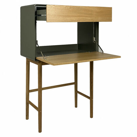 Bureau secrétaire 1 porte 1 tiroir chêne clair et vert - FLIT 7509