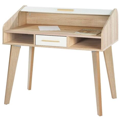Bureau secrétaire 1 tiroir chêne clair et blanc happy 104cm